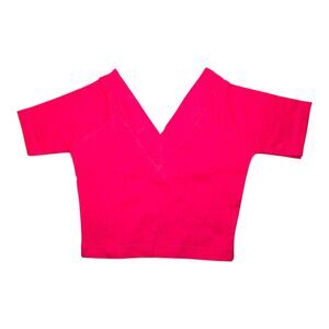 NWT Jump In Pink Cropped Short Sleeve V-neck Top Stretch Size Medium